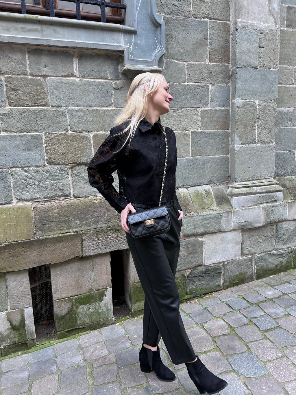 Vegan leather pull on trousers