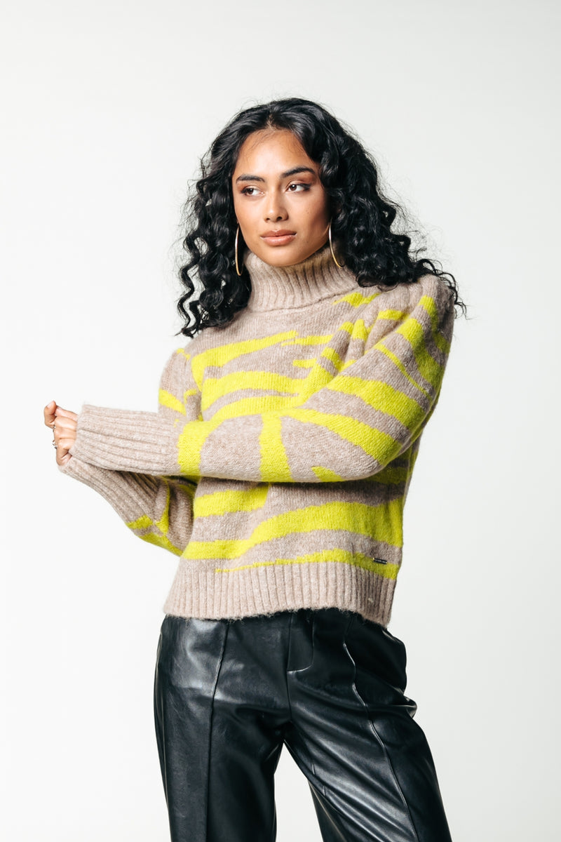 Tani Zebra Jacquard Knitted Roll Neck Sweater