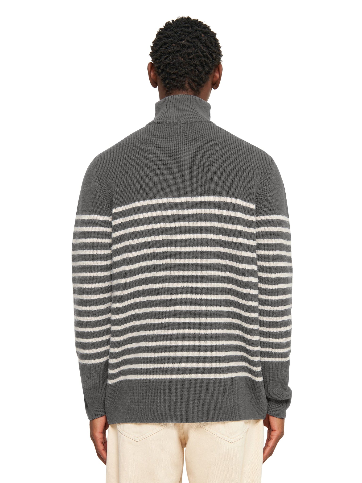 1/2 neck zip merino wool rib knit - RWS