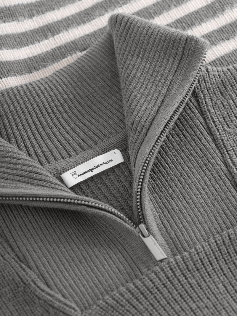 1/2 neck zip merino wool rib knit - RWS