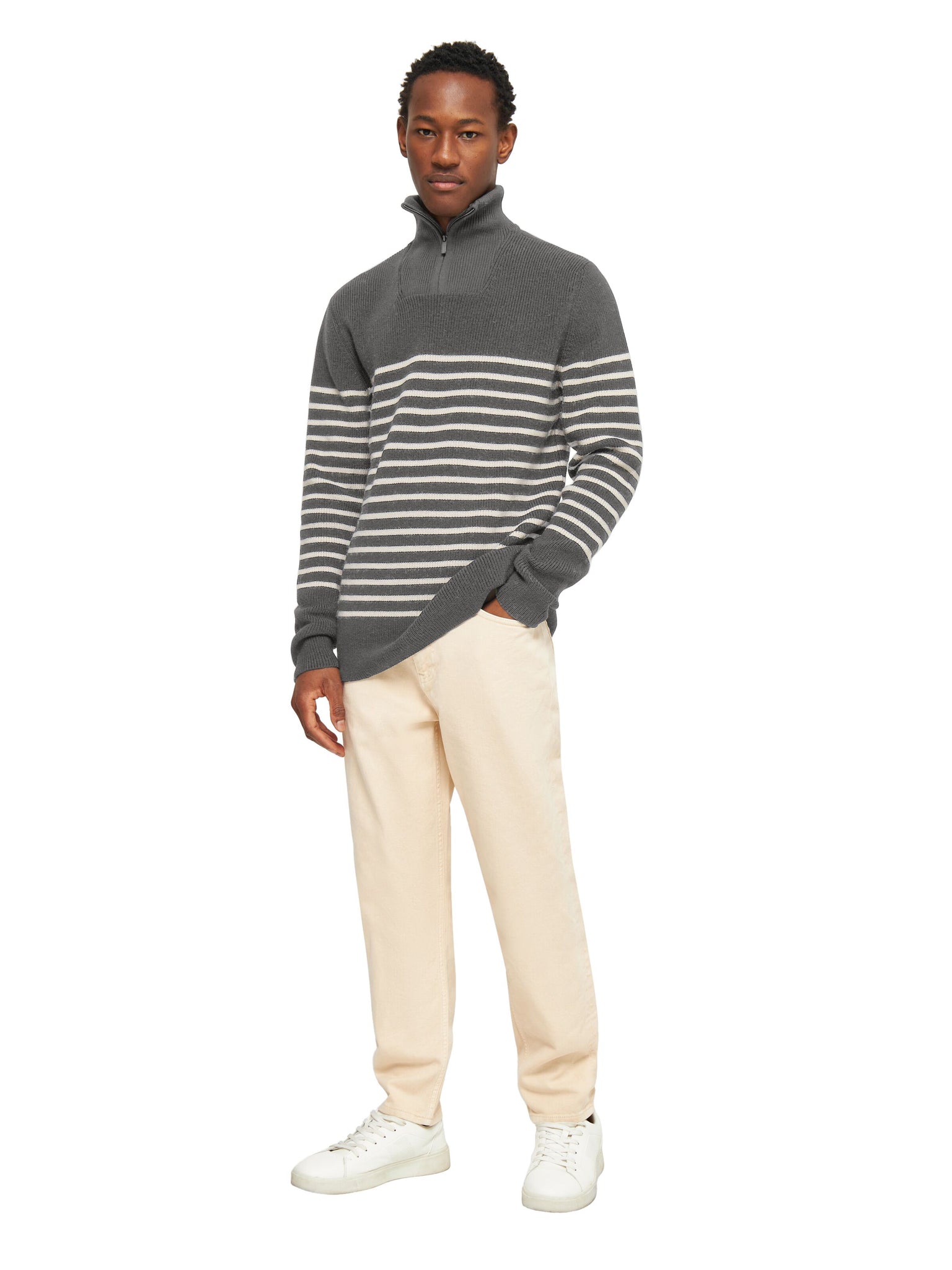 1/2 neck zip merino wool rib knit - RWS