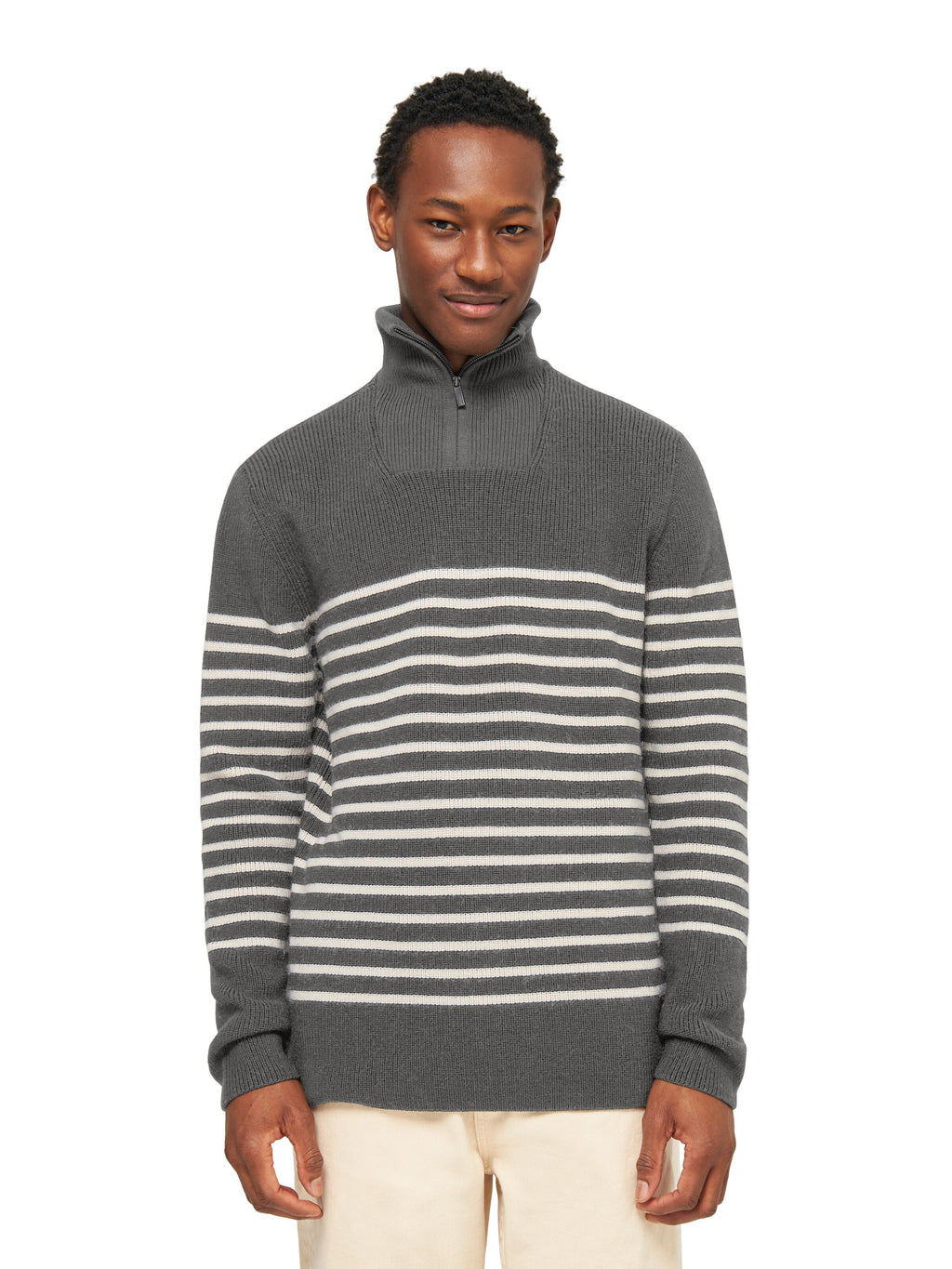 1/2 neck zip merino wool rib knit - RWS