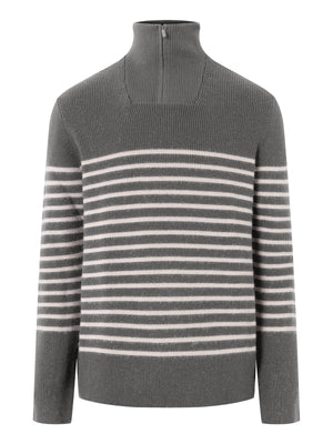 1/2 neck zip merino wool rib knit - RWS