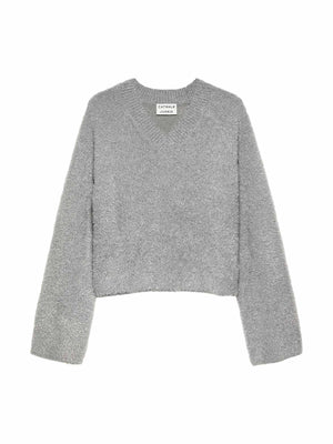 V-neck fuzzy lurex knit