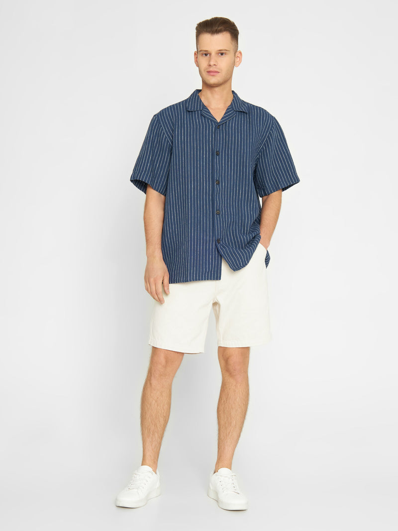 Box fit short sleeved striped linen shirt - GOTS/Vegan