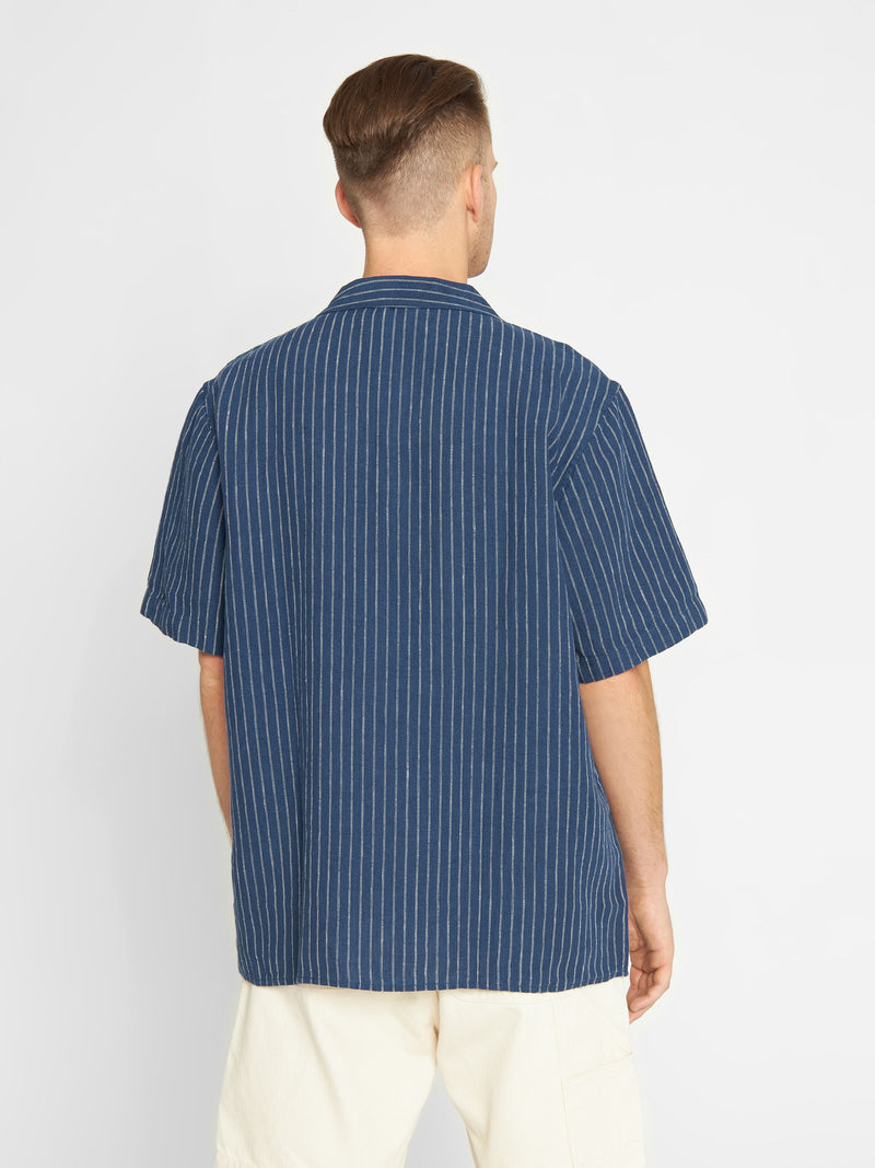 Box fit short sleeved striped linen shirt - GOTS/Vegan