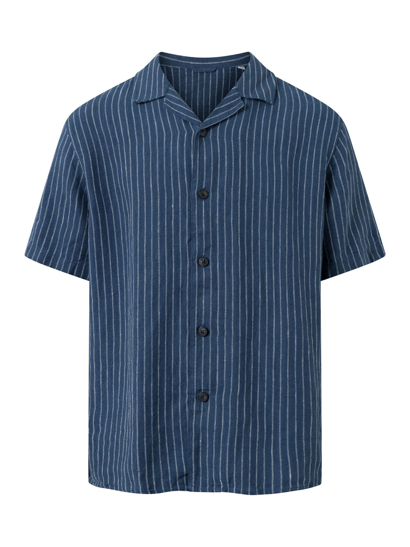 Box fit short sleeved striped linen shirt - GOTS/Vegan