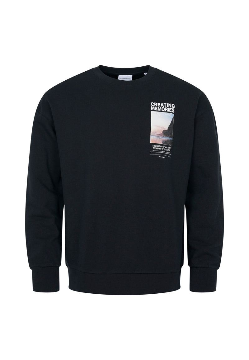Loose crew neck with photo print at chest and back - GOTS/Vegan